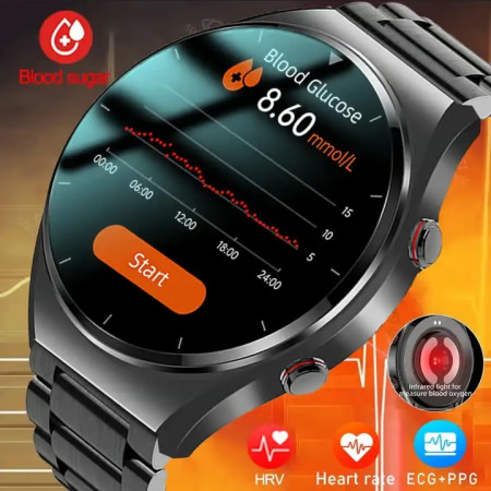 E09 ECG Blood Sugar+Blood Pressure  Smart Watch Black (2024 model)